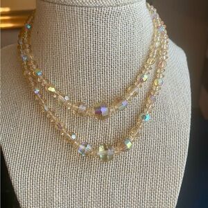 Vtg Layered Crystal Choker Necklace